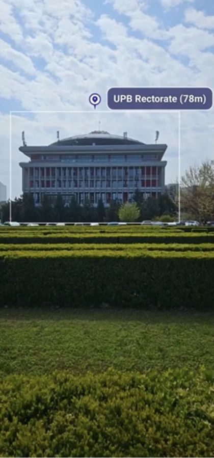 The app detecting the UPB Rectorate building, 78 metres away